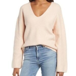 TREASURE & BOND V-neck Cotton Blend Sweater In Pink Hero Small